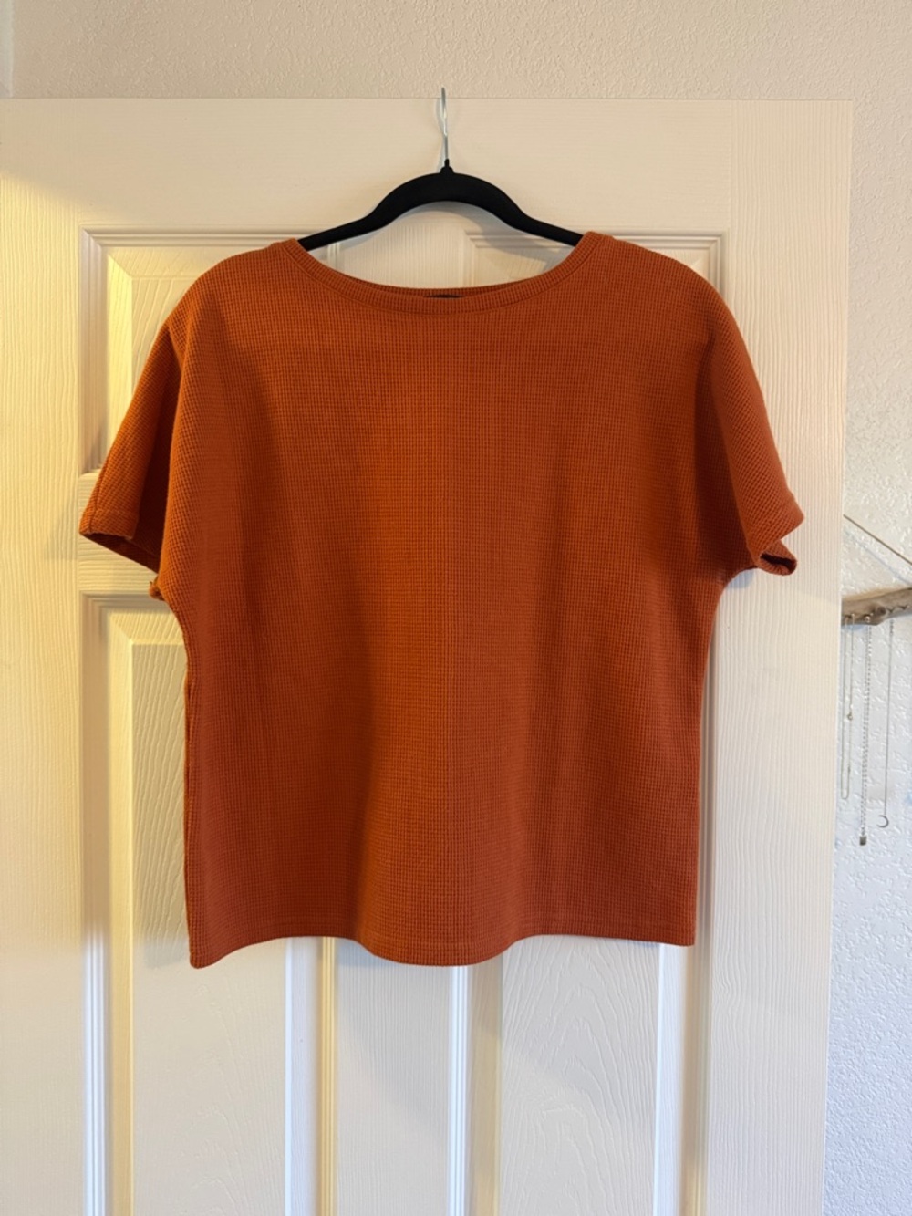 Waffle Knit Short Sleeve Top - Burnt orange